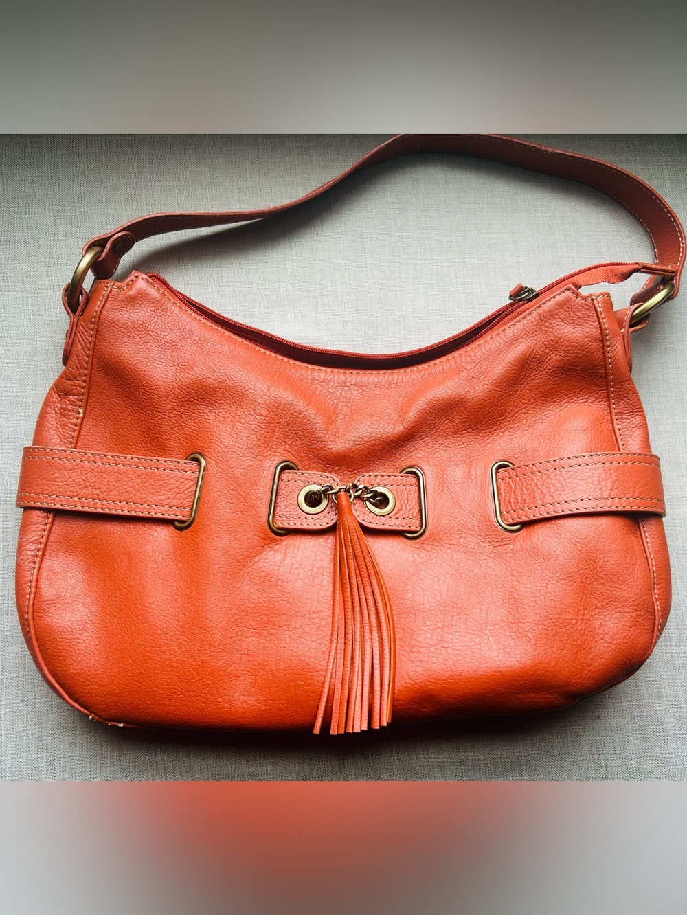 Wilsons Leather Women's Orange Leather Shoulder Bag with Tassel Accent